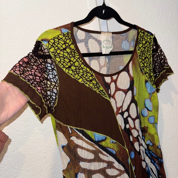 Fleur de Lis Babydoll Dress Y2K Vintage Butterfly Print Mesh Sleeve Trim Medium - Picture 3 of 11